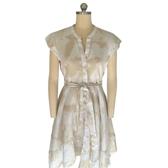 DKNY Women's Beige Linen Tie Waist Fit & Flare Dress Size 2 - Picture 7 of 8